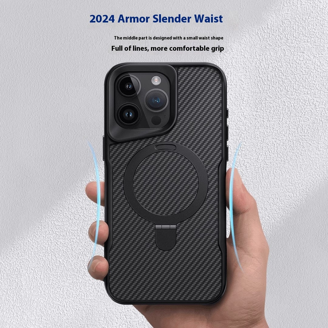 Applicable Carbon Fiber Magnetic Bracket Drop-resistant Protective Armor Small Waist Phone Case
