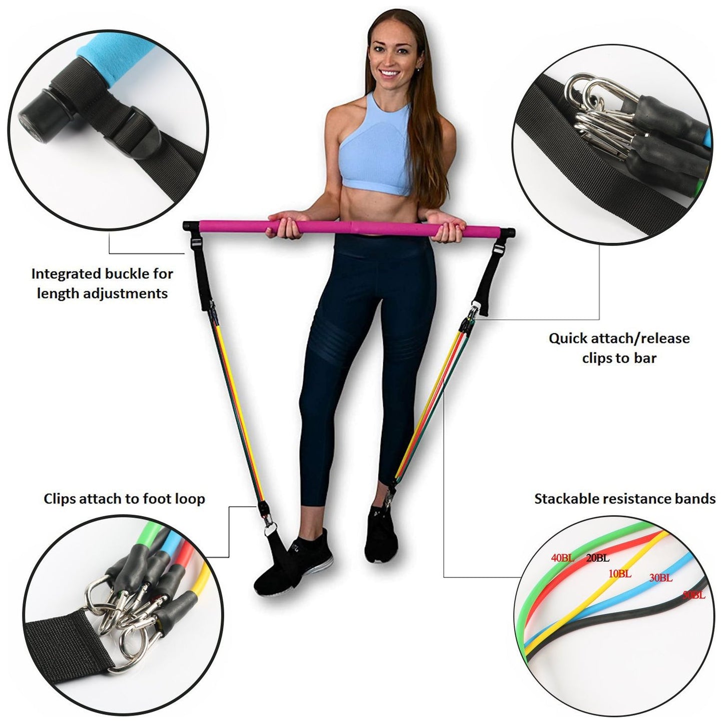 Barre de Pilates Portable Équipement de Sport pour la Maison