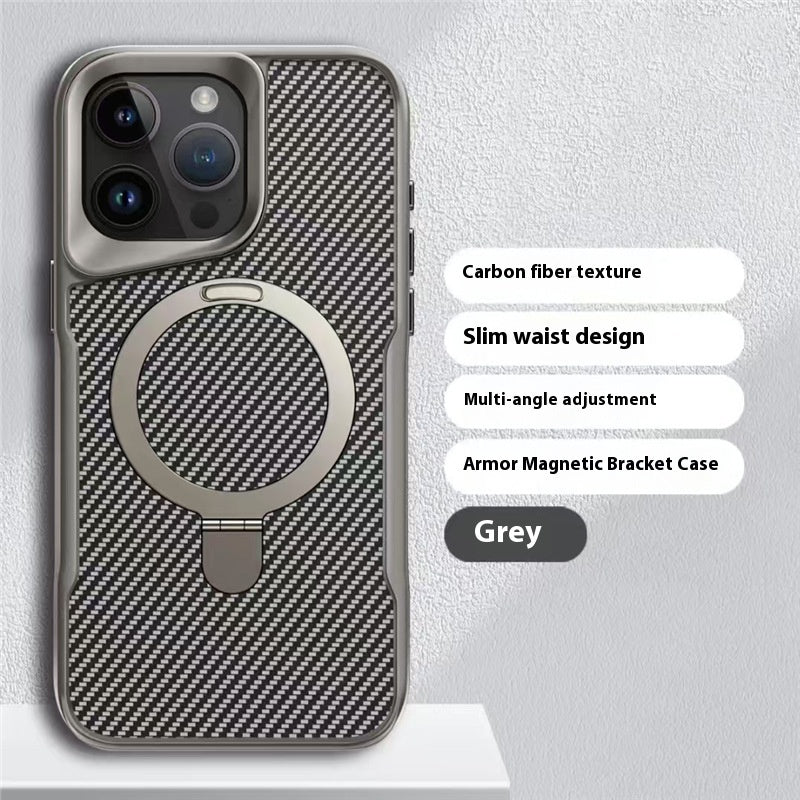 Applicable Carbon Fiber Magnetic Bracket Drop-resistant Protective Armor Small Waist Phone Case