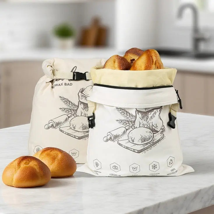 Sac à Pain Réutilisable en Cire d'Abeille | Coton Bio & Zippé FITNESS ZEN STORE