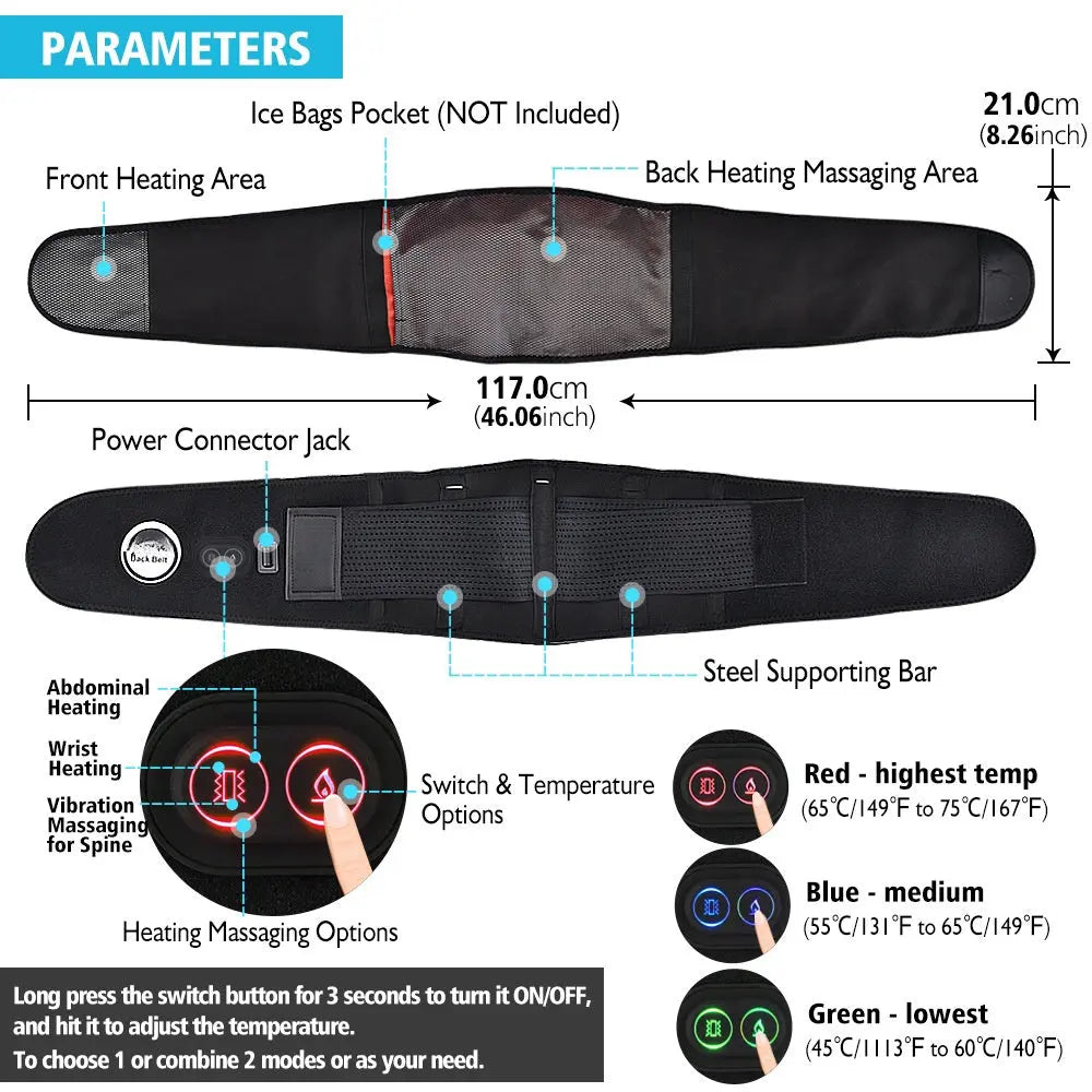 Ceinture Chauffante Massage Lombaire | Infrarouge & Luminothérapie Rouge FITNESS ZEN STORE