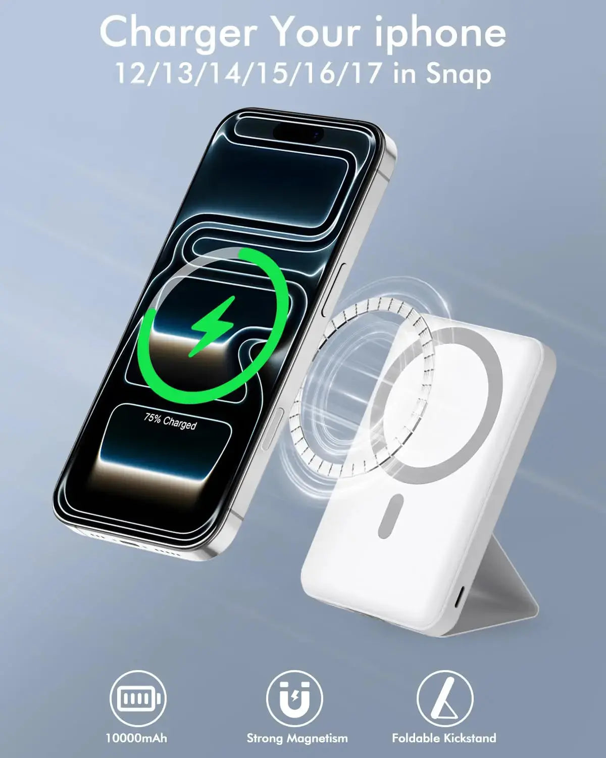 10,000Mah Magnetic Wireless Power Bank with LED Display | 22.5W Fast Charging Magsafe Battery Pack with Stand | Compatible with Iphone 17/16/15/14/13/12 Series | Portable Charger Foldable Lithium Ion Travel Essential Usb Type