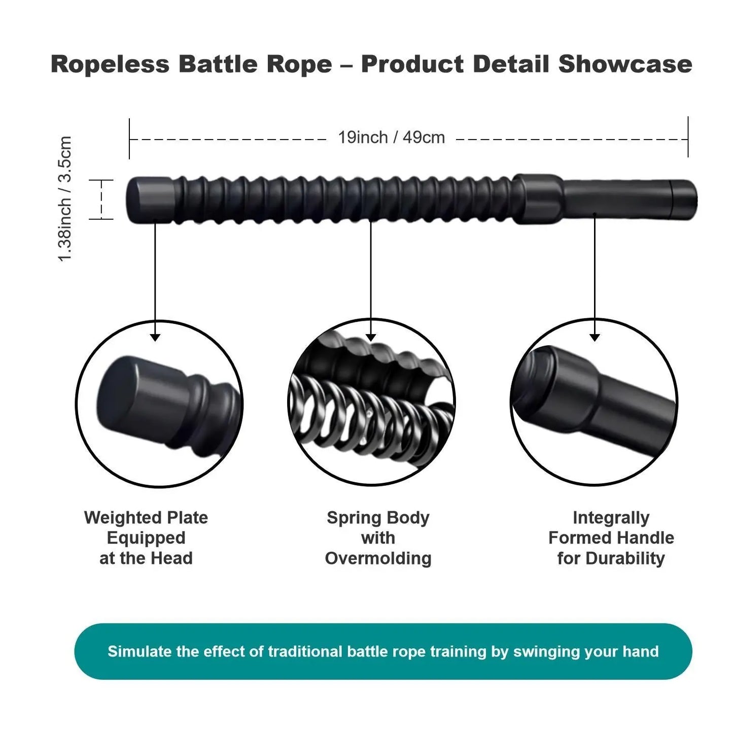 Cordless Battle Ropes, Home Fitness Equipment, Integrated Non-slip Handles, Rubber-coated Springs, Unisex, Suitable For Indoor And Outdoor Training, HIIT Training, Low-impact Cardio Training. - FITNESS ZEN STORE