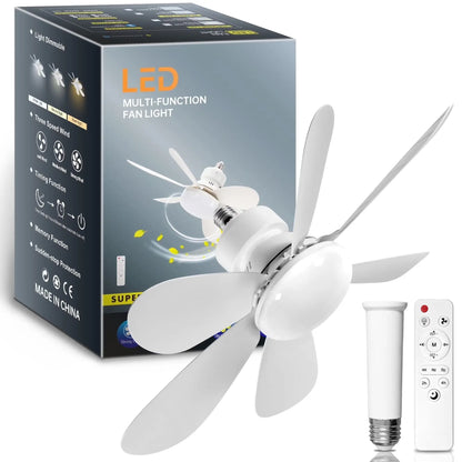 Socket Fan Light, 20.5In Ceiling Fans with Lights and Remote,1900 Lumens Dimmable 6 Blades Screw in Ceiling Fan for Bedroom Living Room Cloakroom Kitchen Garage, White