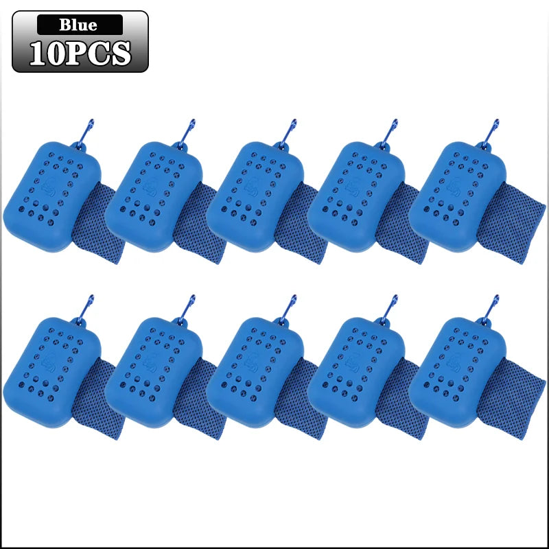10PCS Portable Mini Silica Gel Set Cold Towel Polyester Fiber Outdoor Cooling Towel Fitness Sports Gym Run Quick Dry Cool Towel