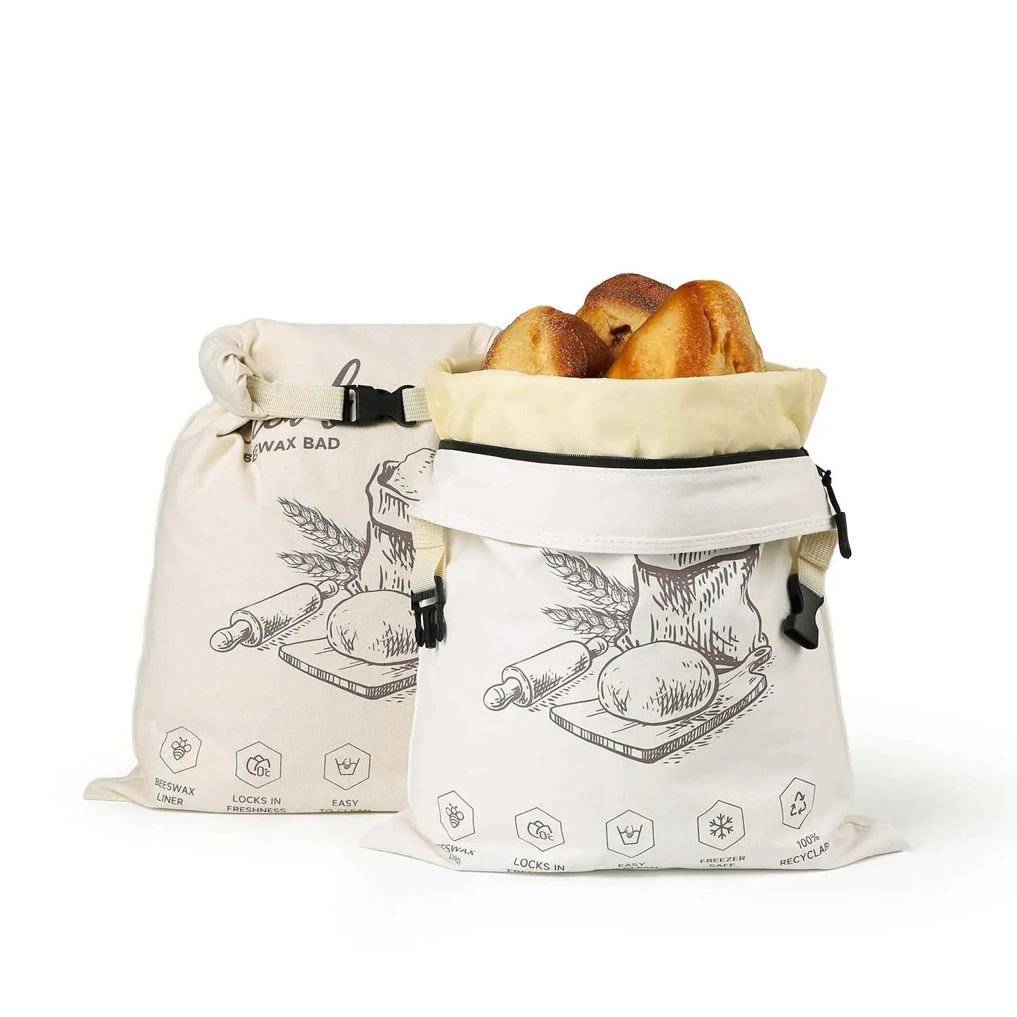 Sac à Pain Réutilisable en Cire d'Abeille | Coton Bio & Zippé FITNESS ZEN STORE