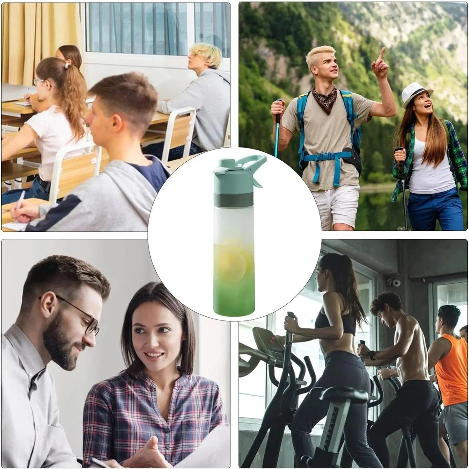 1-4PCS Large Capacity Spray Water Bottle with Straw Gradient Frosted Portable Outdoor Sports Travel Mist Sprayer Reusable Cup