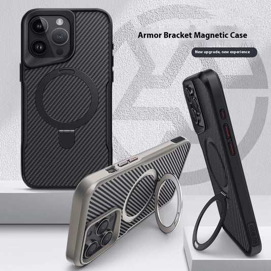 Applicable Carbon Fiber Magnetic Bracket Drop-resistant Protective Armor Small Waist Phone Case