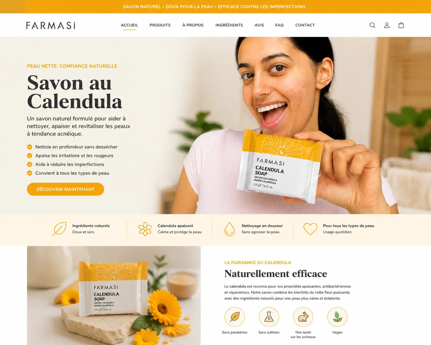 Savon Calendula Doux | Nettoyant Visage & Corps - Peaux Sèches et Sensibles FITNESS ZEN STORE
