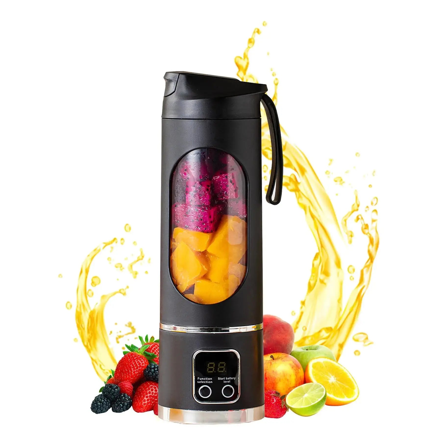 Portable USB Rechargeable Fruit Juicer, Portable Juicer Machines, LED Display Juice Blender Cup with Ice-Crushing Function, Suitable for Outdoor & On-The-Go Use, Portable Juice Extractor for Fruits, Portable Smoothie Blender