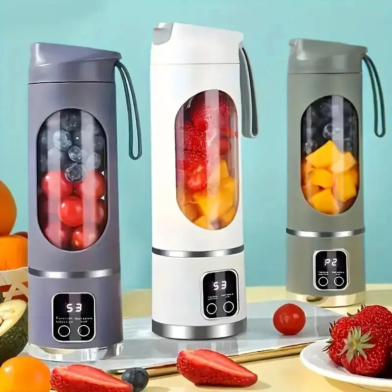 Portable USB Rechargeable Fruit Juicer, Portable Juicer Machines, LED Display Juice Blender Cup with Ice-Crushing Function, Suitable for Outdoor & On-The-Go Use, Portable Juice Extractor for Fruits, Portable Smoothie Blender