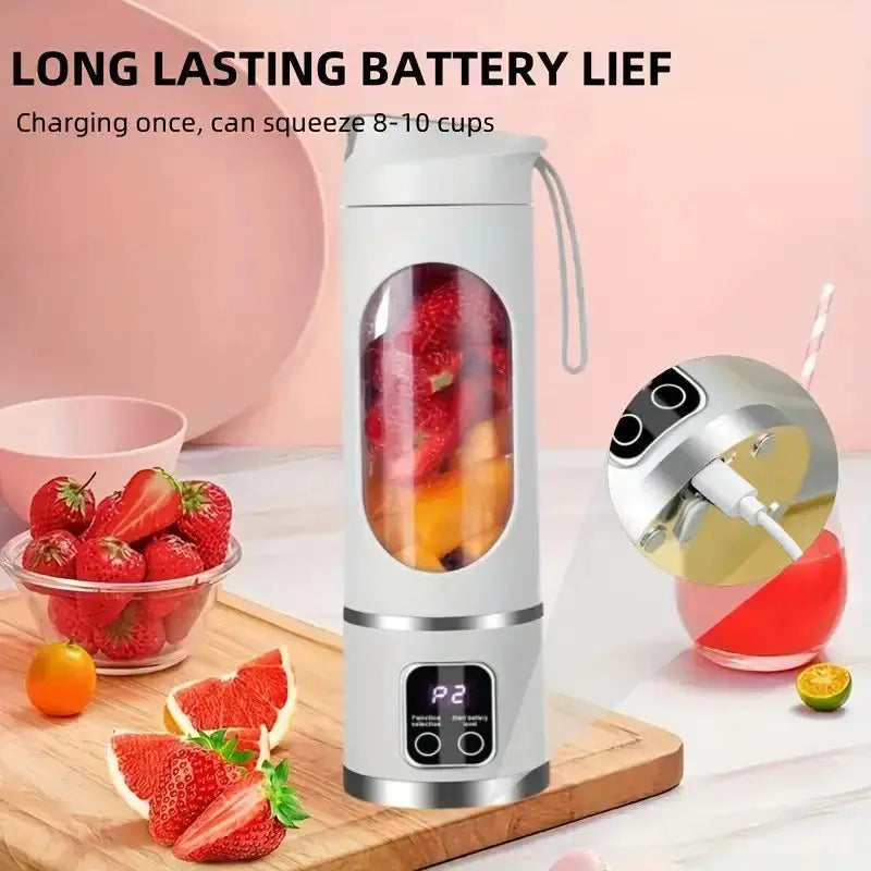 Portable USB Rechargeable Fruit Juicer, Portable Juicer Machines, LED Display Juice Blender Cup with Ice-Crushing Function, Suitable for Outdoor & On-The-Go Use, Portable Juice Extractor for Fruits, Portable Smoothie Blender