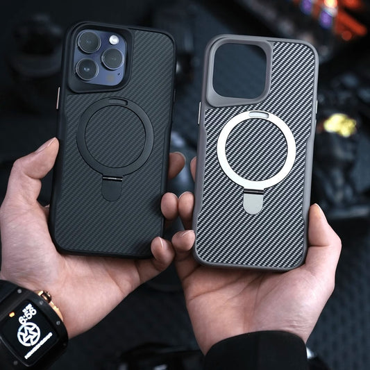 Applicable Carbon Fiber Magnetic Bracket Drop-resistant Protective Armor Small Waist Phone Case