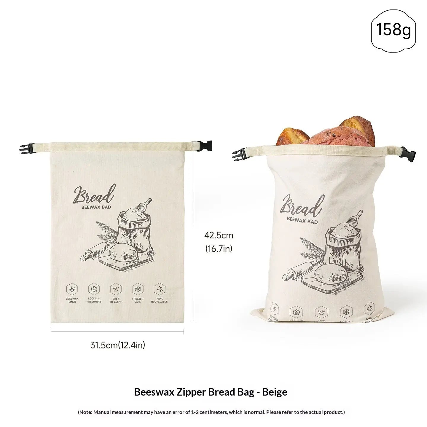 Sac à Pain Réutilisable en Cire d'Abeille | Coton Bio & Zippé FITNESS ZEN STORE
