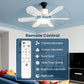 Socket Fan Light, 20.5In Ceiling Fans with Lights and Remote,1900 Lumens Dimmable 6 Blades Screw in Ceiling Fan for Bedroom Living Room Cloakroom Kitchen Garage, White