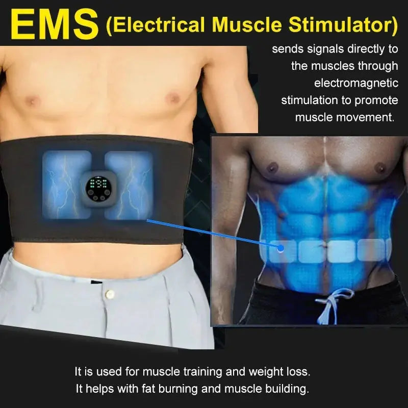 EMS Muscle Stimulator Abdominal Toning Belt Muscle Toner Smart Abs Trainer USB Recharge Weight Loss Home Gym Fitness Equipment