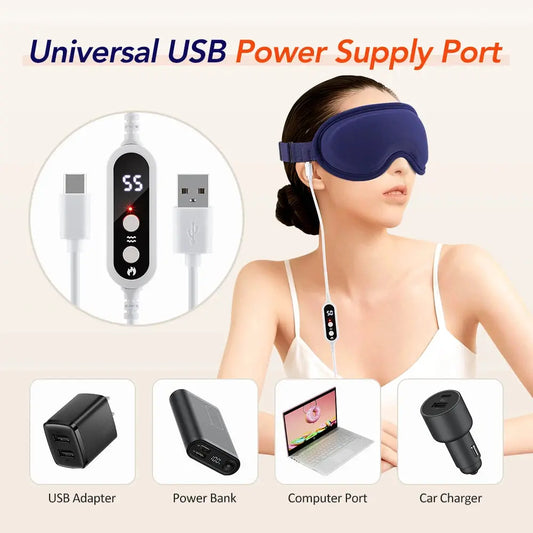 Hot Compress and Massage Eye Mask Electric Heated Eye Massager for Relieve Eye Strain Dark Circles Sleeping Mask Eyeshades
