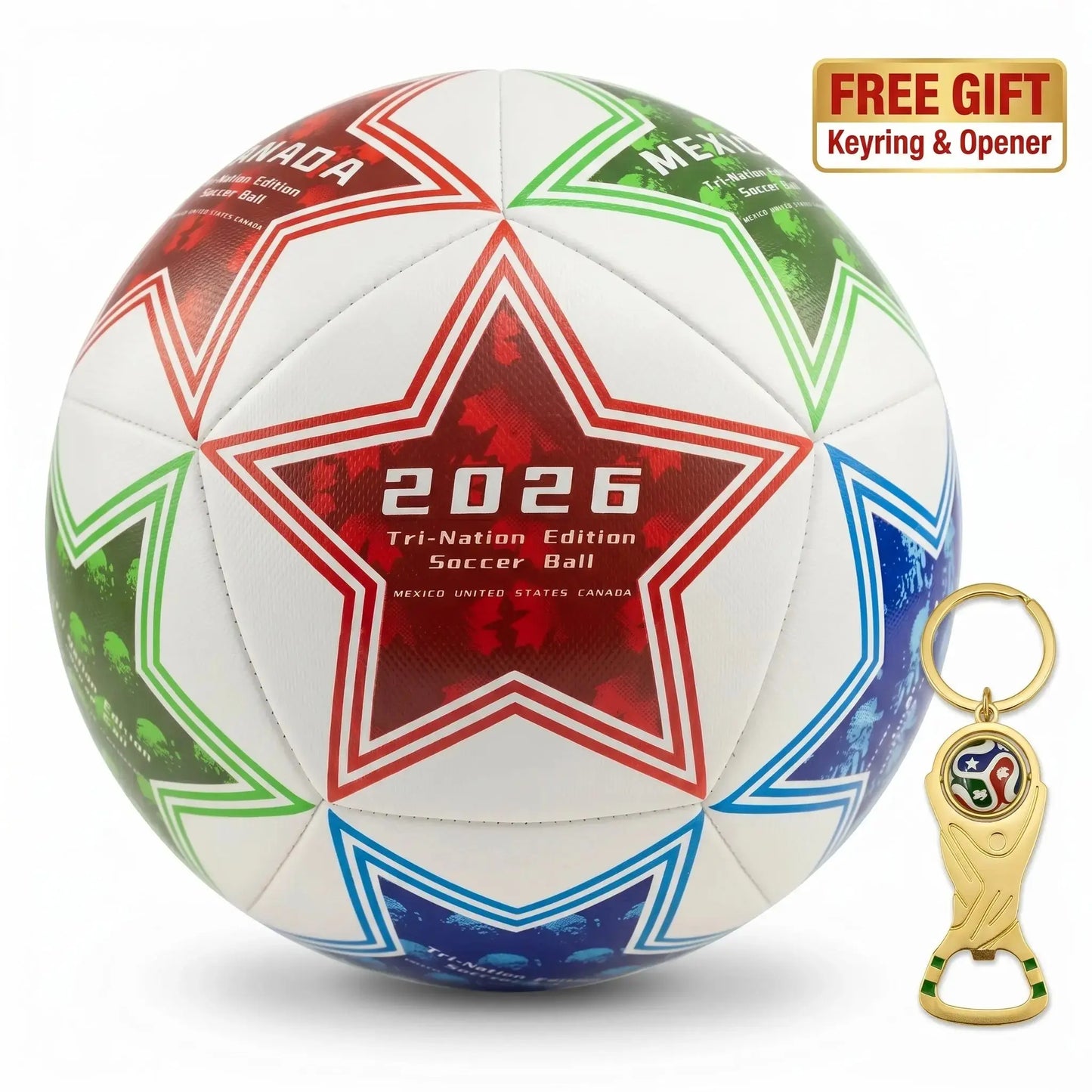 High-Durability Soccer Ball Size 5 - 2026 North American Tournament Commemorative Football - Tri-Nation Design (Usa,Canada,Mexico) for Sccer Ball, Professional Football Training Equipment for Youth & Adults, Ideal for Indoor & Outdoor Ball Sports
