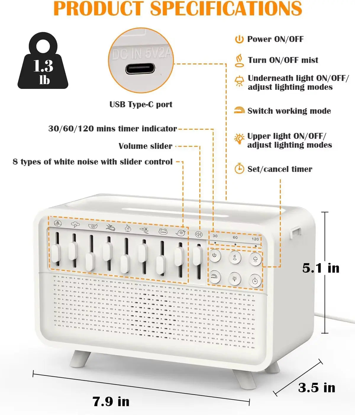 Bluetooth White Noise Machine with Aroma Diffuser,Humidifier & Night Light |8 Natural Sounds,3-Level Dimming for Sleep Therapy