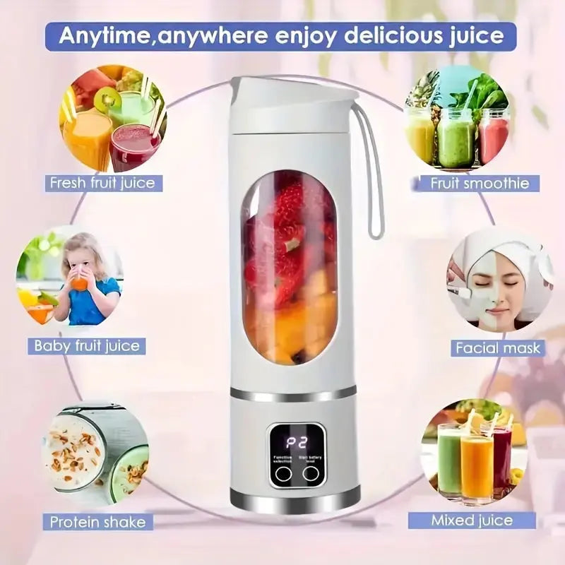 Portable USB Rechargeable Fruit Juicer, Portable Juicer Machines, LED Display Juice Blender Cup with Ice-Crushing Function, Suitable for Outdoor & On-The-Go Use, Portable Juice Extractor for Fruits, Portable Smoothie Blender